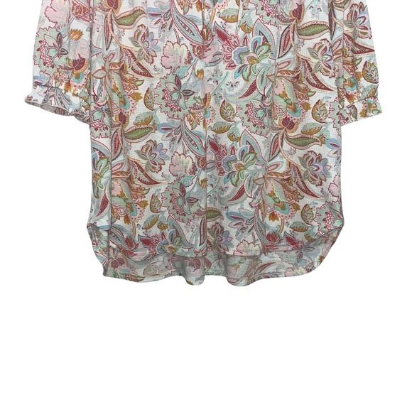 Melloday Women's Boho Floral Gauzy 3/4 Sleeve Blouse Sz L - Picture 6 of 12